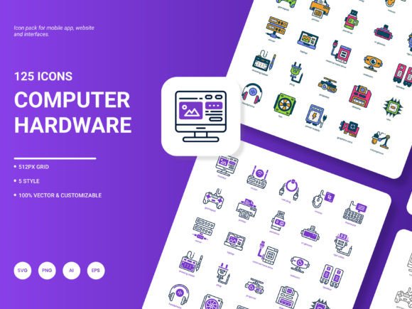 Computer Hardware Icon Pack: A Modern Graphic Design Asset for Local Brands
