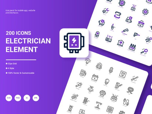 Electrician Element Icon Pack Graphics